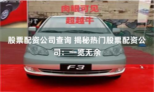股票配资公司查询 揭秘热门股票配资公司：一览无余